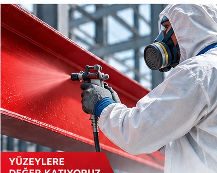 Tesiste ekip çalışmasıyla yürüyen yüzey hazırlama işi.